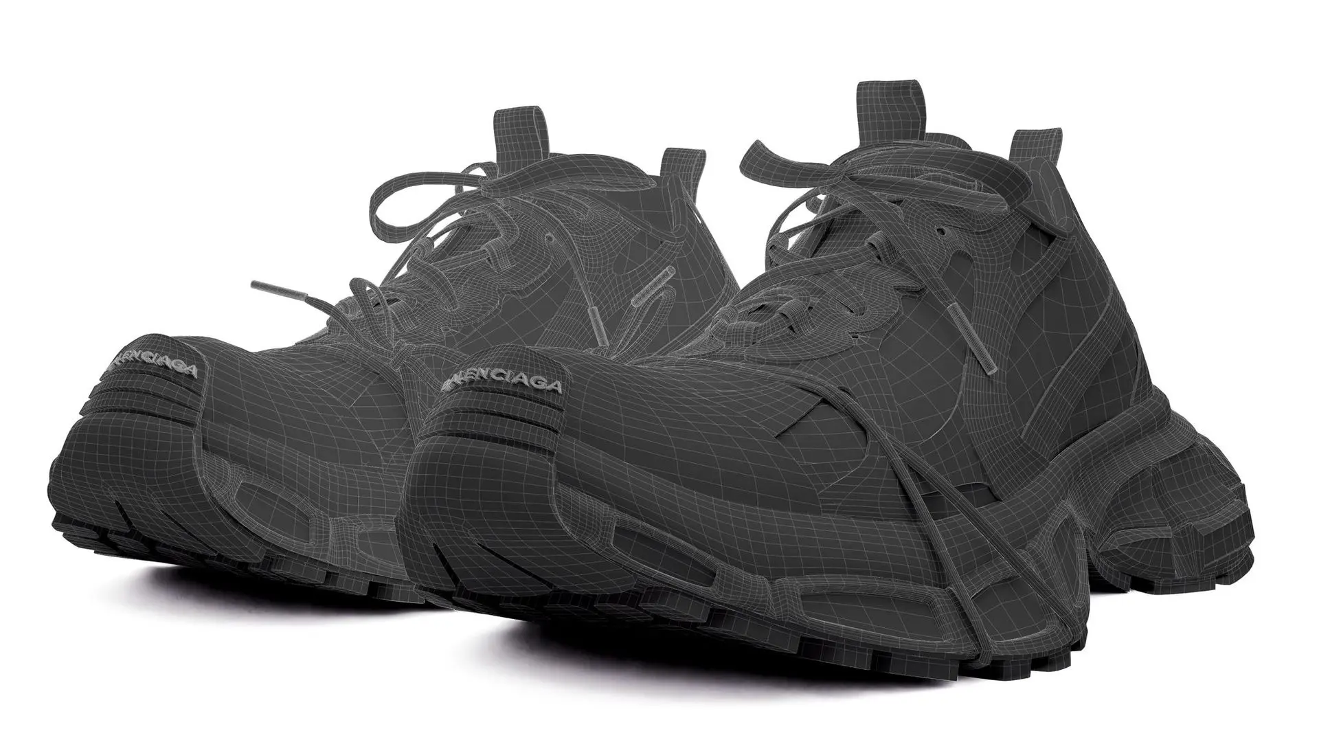 Wireframe Balenciaga 3XL modeling shoes 3d